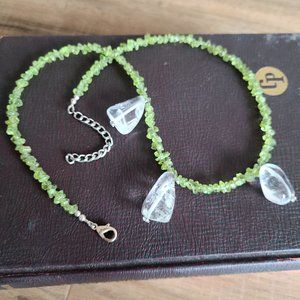 Peridot and clear quartz hand made necklace/choker.